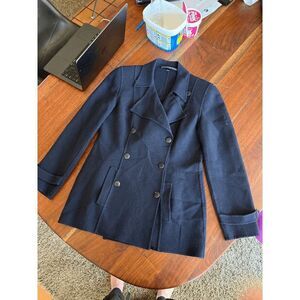 VTG Ellen Tracy Linda Allard Woven Wool Coat Blazer Navy Double Breasted SZ 6